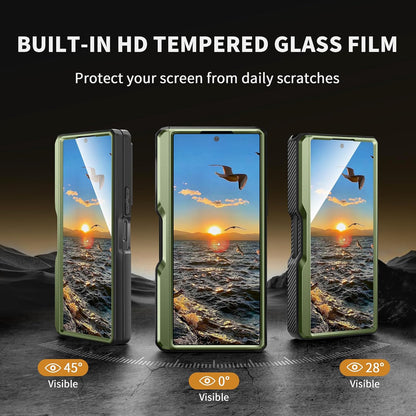 TONGATE for Z Fold 6 Case with Ring Stand, Built-in S Pen Holder & Glass Screen Protector Shockproof Rugged Z6 Phone Case with Slide Camera Cover & Belt Clip for Samsung Galaxy Z Fold 6 2024, Green