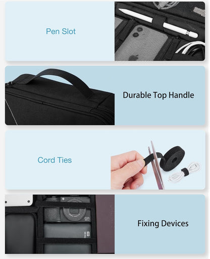 Bagsmart Electronic Organizer, Large Double Layer Cable Bag, Travel Organizer Bag, Electronics Accessories Storage Cases for iPad,Cables, Chargers, Hard Drive, Game Cards