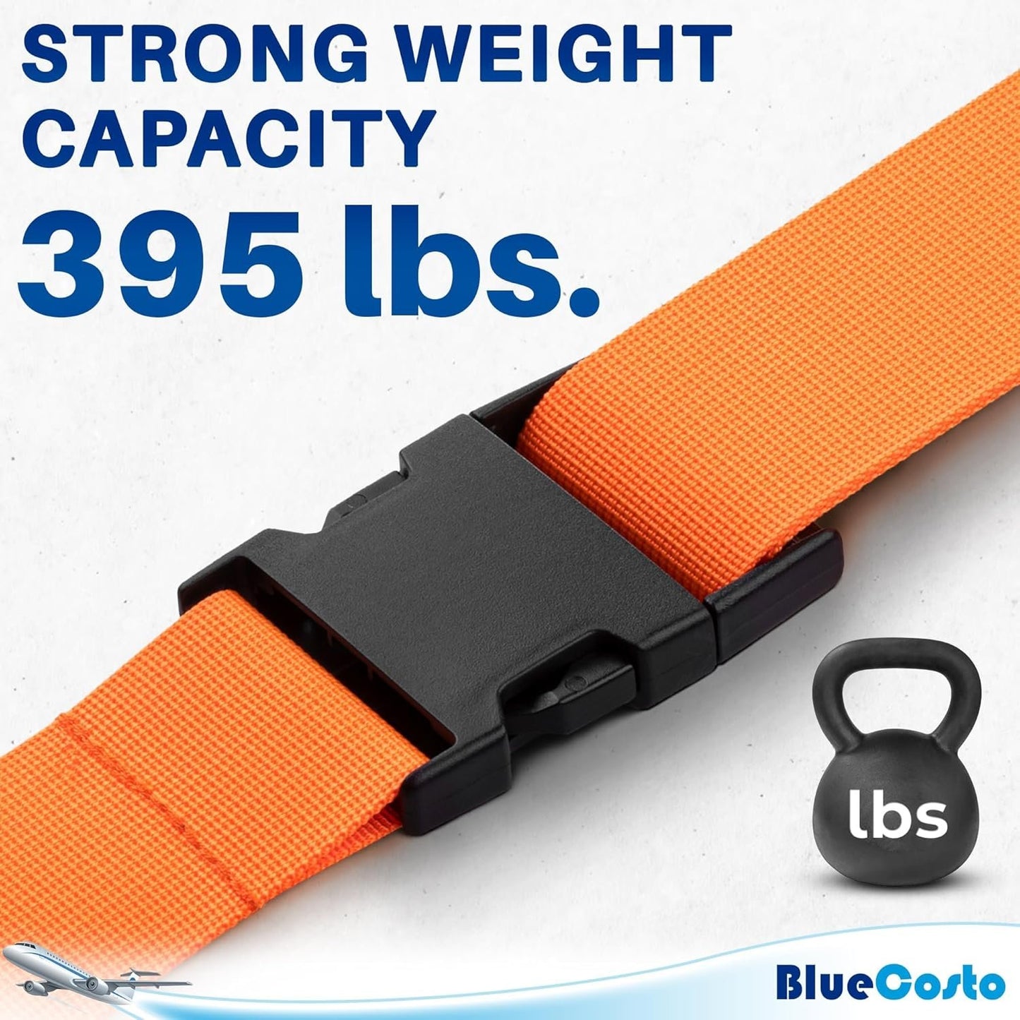 Luggage Straps for Suitcases - Orange, 4 PK - Premium Nylon Belts for Luggage Security - Heavy-Duty w/Adjustable Length (46â€-78â€) for Suitcase, Briefcase, Backpack & Travel Bag - by BlueCosto