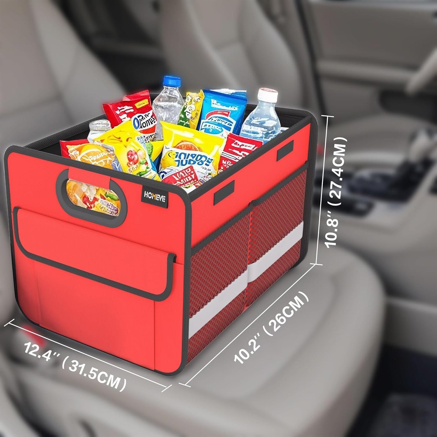 Homeve Trunk Organizer, Car Storage, Reinforced Handles, Collapsible Multi-Compartment Car Organizers, Foldable, Waterproof, 2 Compartments, Suitable for Car Accessories, SUV (Red, Standard)