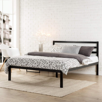 Zinus Mia Single Black Bed Frame Modern Metal Steel Headboard Furniture Mattress Platform with Under Bed Storage, Black