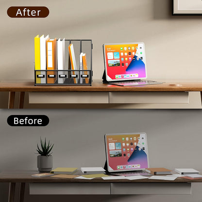 DALTACK Desk Organizers Metal Desk Magazine File Holder with 5 Vertical Compartments Folder Storage for Office Home School Organization, Black