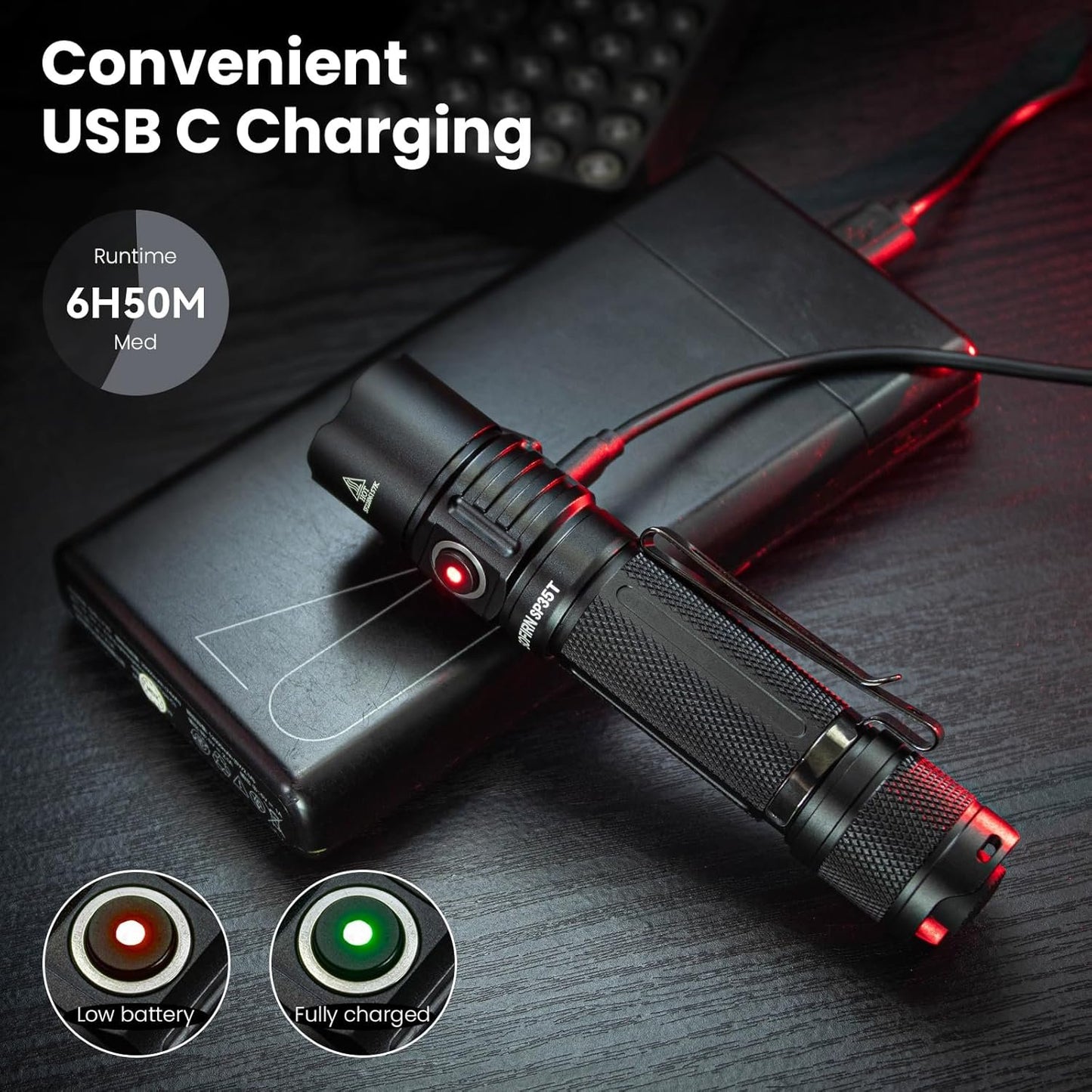 sofirn SP35T Tactical Flashlight, 3800 Lumens Super Bright Pocket LED Torch Rechargeable with Dual Switch, IPX8 Water Resistance, EDC Flashlight for Camping, Hiking, Emergency