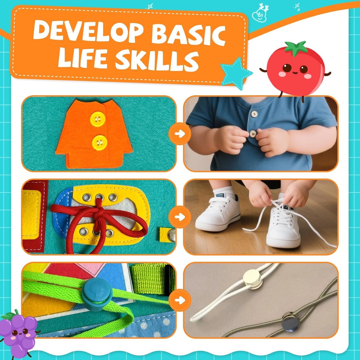 Montessori Activity Busy Book for Toddler - 1 2 3 4 5 Years Old Activity Busy Board Toy, Sensory Board Toy Educational Activities for Fine Motor Skills Learning, Travel Toys for Airplane Car Christmas