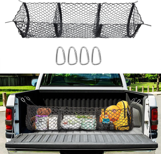 Cargo Net Trunk Bed Organizer,Mesh Storage Net with 4 Metal Hooks,43.3Ã—11.8 inch Heavy Duty Cargo Net for SUV,Car,Toyota,Pickup Truck Bed,Truck Accessories Bed Grocery Holder
