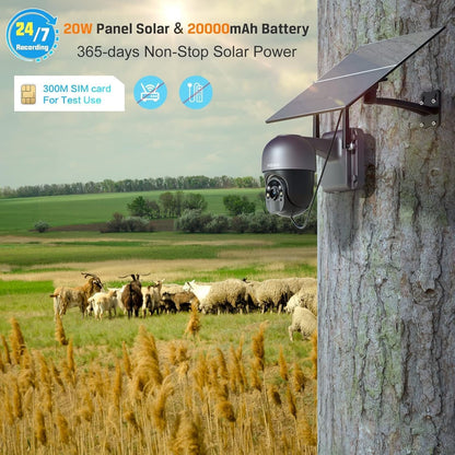 Xega 4G LTE Security Camera with 20W Solar Panel 20,000mAh Battery SIM Card Solar Powered Security Camera Outdoor Wireless, 2K HD Color Night Vision CCTV, PIR Detection, IP66 [Energy Class A+++]