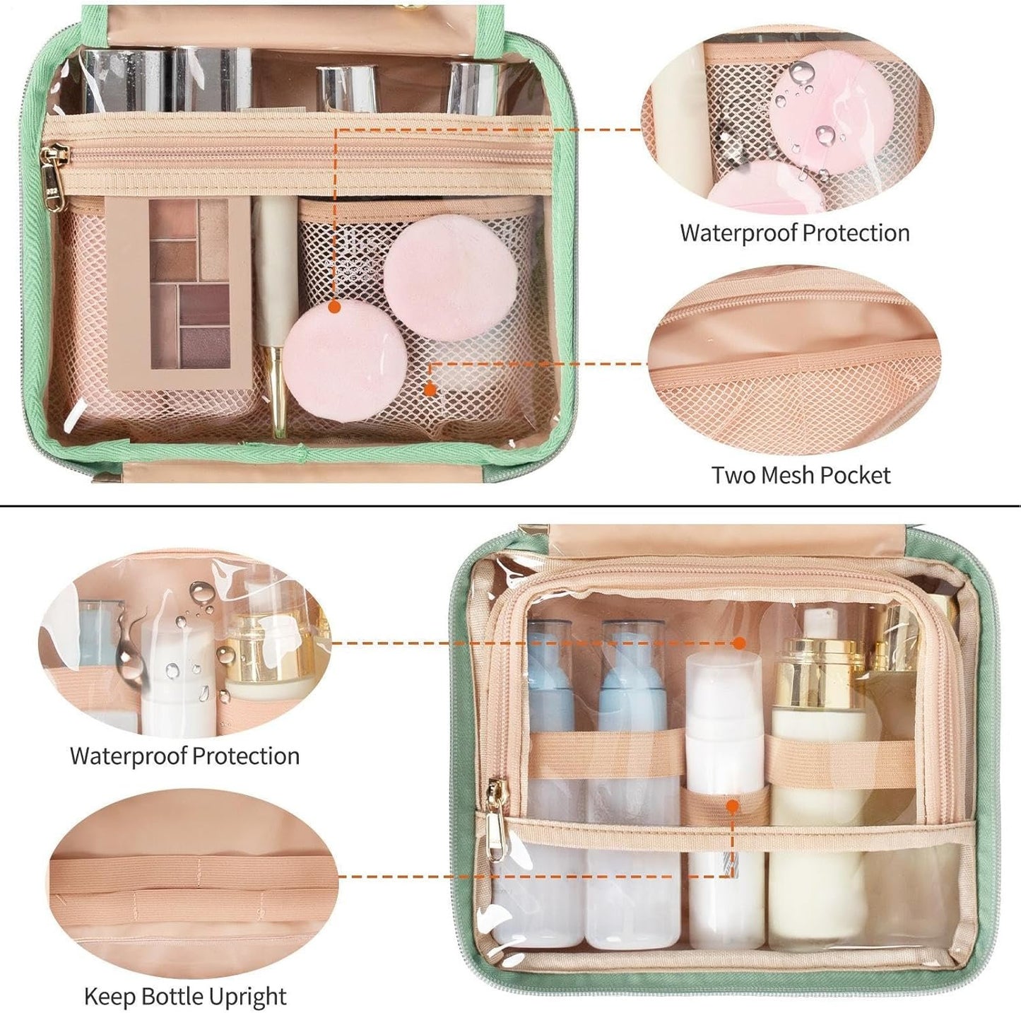 Travel Toiletry Bag with Hook, Hangable Foldable 3-Compartment Organizer, Portable Makeup Pouch with Handle, Spacious Travel Bag for Toiletries and, 1 Piece, Single Attribute, Se rÃ©fÃ©rer au