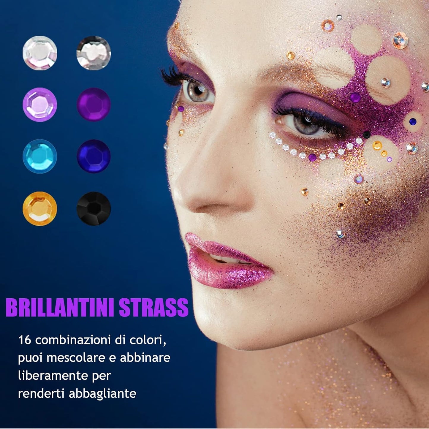 16 Sheets Glitter Gems Stickers Set, 3600 Pieces Self Adhesive Gem Stickers for Face Eyes Body, Women Accessories Rhinestone Stickers for Make Up Nail Art Decorations