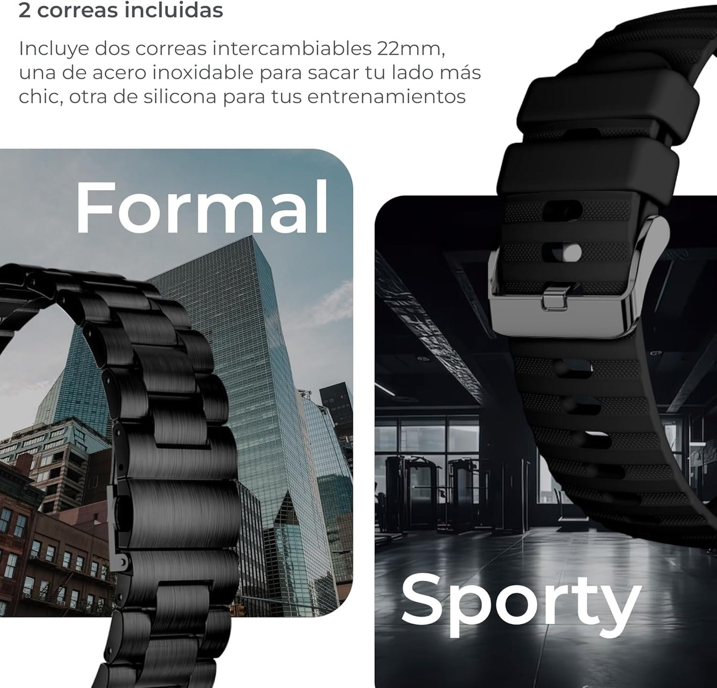 KSIX Titanium Smart Watch for Men, Sports Watch, Calls and Notifications, Steel and Silicone Strap, AMOLED Display, Health and Sports Monitor, Voice Assistant, Autonomy 7 Days, Black, black, Standard