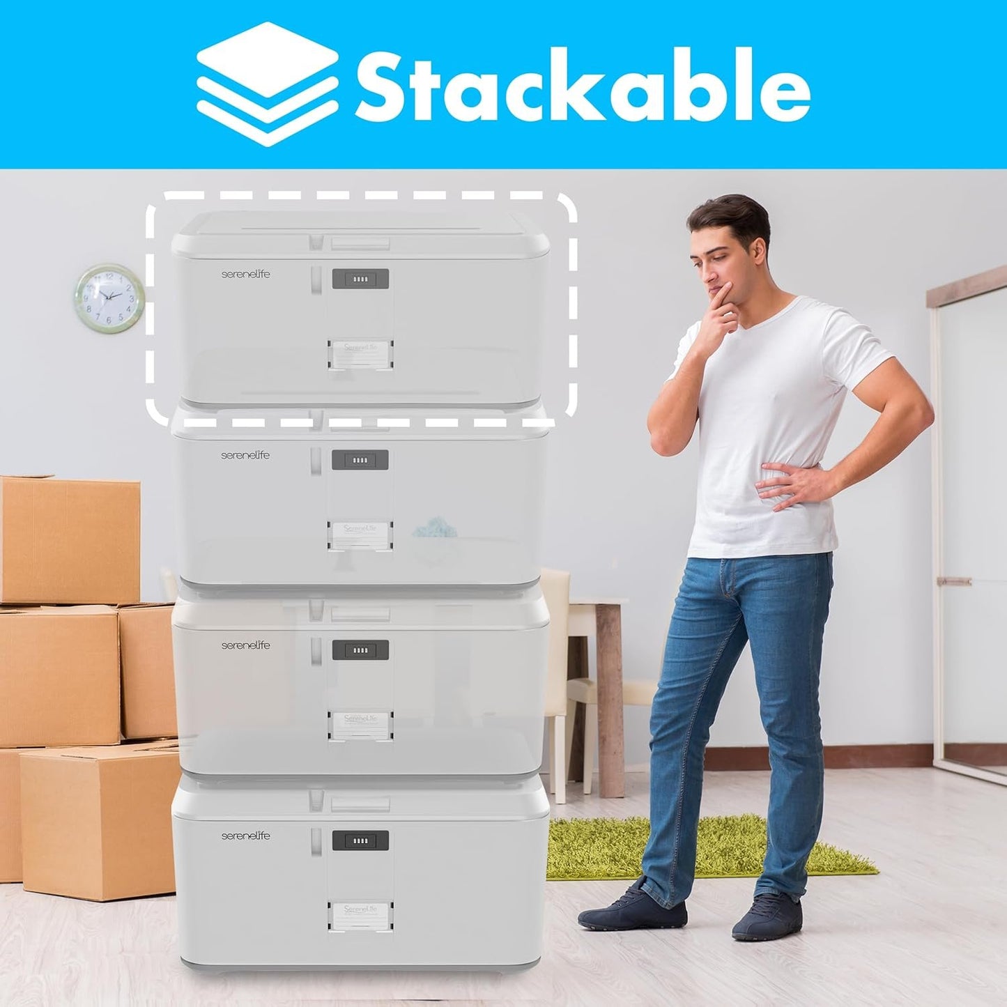 SereneLife Lockable Storage Box, 21 Gallon Capacity Storage Trunk with Combination Lock, Locking Container Bin for Organization