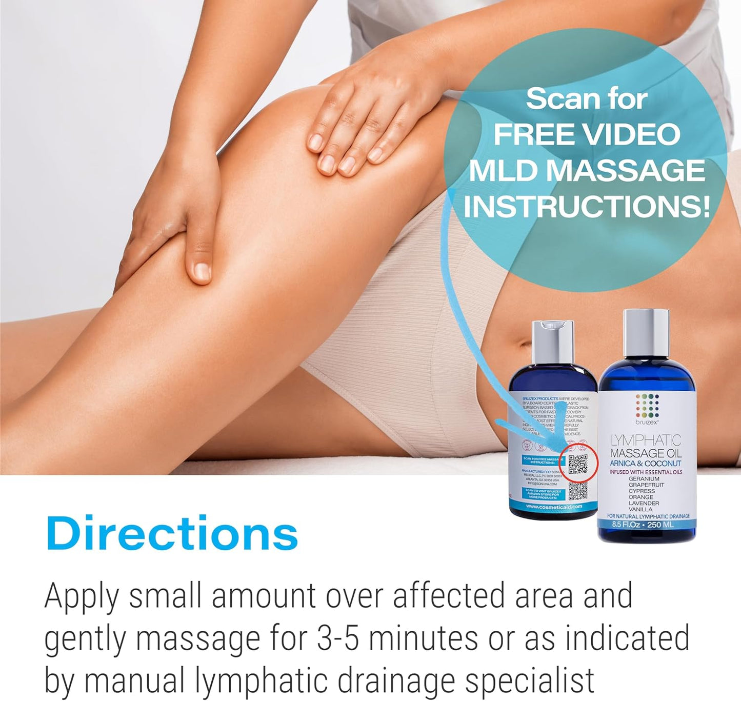 Bruizex Lymphatic Massage Oil: Natural Arnica & Lavender Oil for Post Surgery Recovery, Swelling & Water Retention Relief. Ideal for Liposuction, BBL, Tummy Tuck & More. 8oz by Bruizex