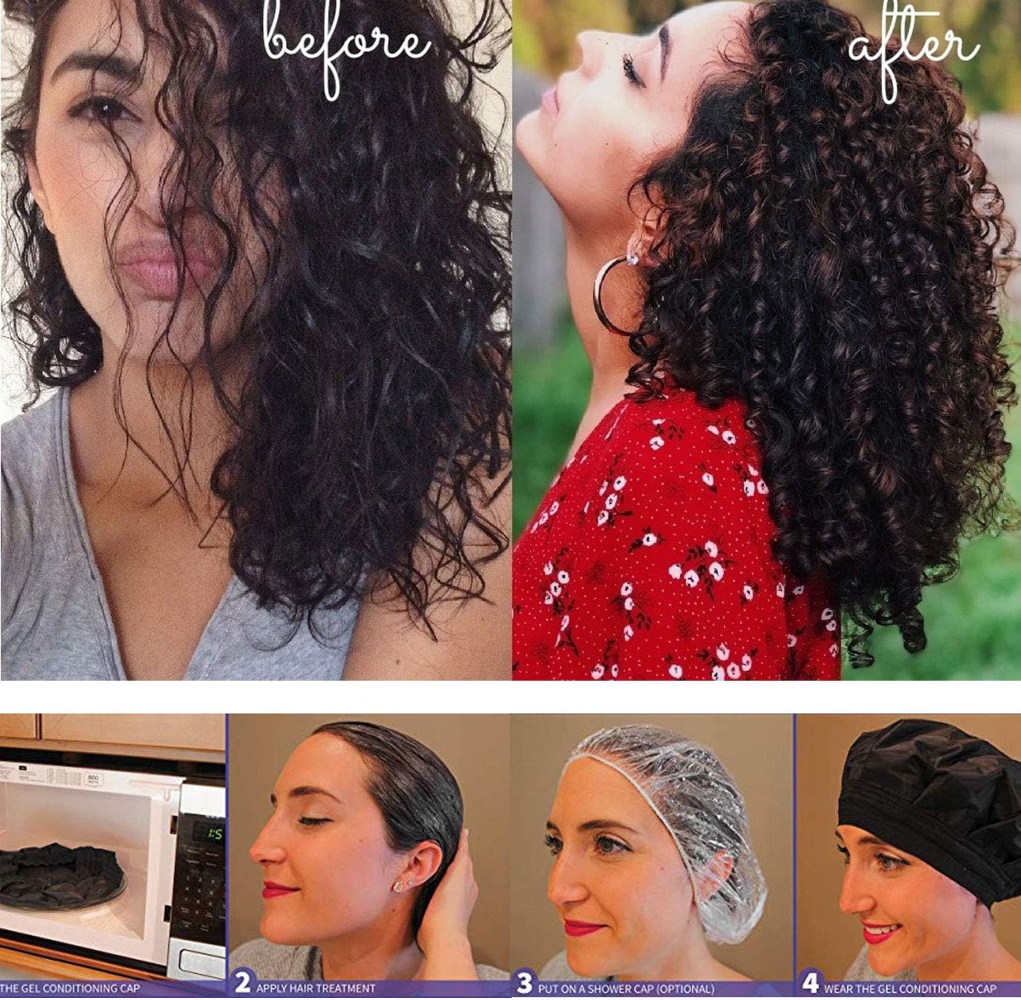 (Hair Treat Cap) - Deep Conditioning Hair Treatment Cap, Cordless Microwavable Heat Hat for Steaming Hair Styling Cap Heat Therapy & Thermal Spa Hair Steamer Gel Cap - Black
