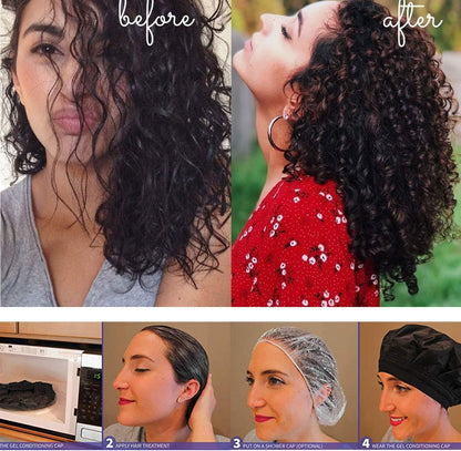 (Hair Treat Cap) - Deep Conditioning Hair Treatment Cap, Cordless Microwavable Heat Hat for Steaming Hair Styling Cap Heat Therapy & Thermal Spa Hair Steamer Gel Cap - Black