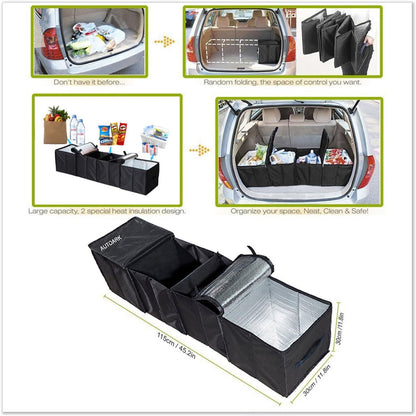 AUTOARK Cargo Foldable Multi Compartment Fabric Car Truck Van SUV Storage Basket Trunk Organizer and Cooler Set,Black,AK-018