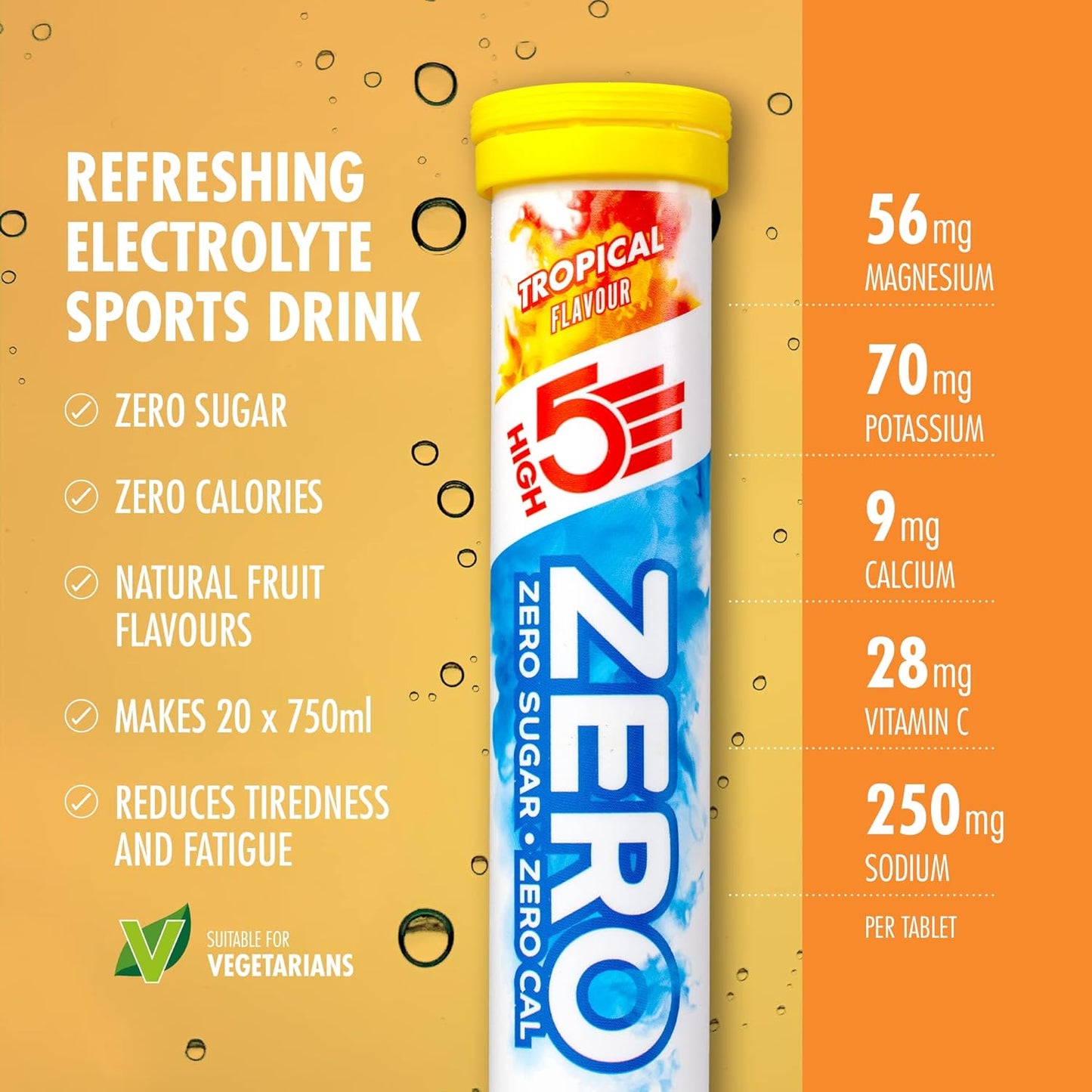 HIGH5 ZERO Electrolyte Hydration Tablets Added Vitamin C - (Tropical, 20 Tab Tube)