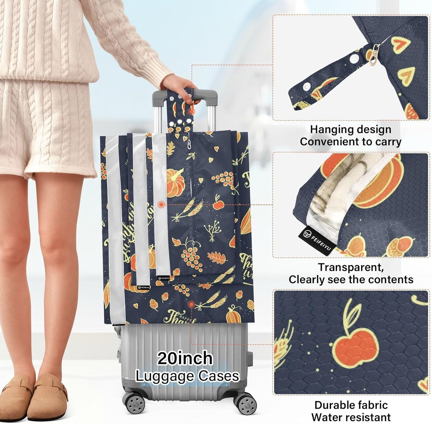 Storage Bags For Travel with Zipper 3 Set Packing Travel Bags Suitcase Organizer Bag Organization And Storage Bedroom Happy Autumn and Thanks Giving