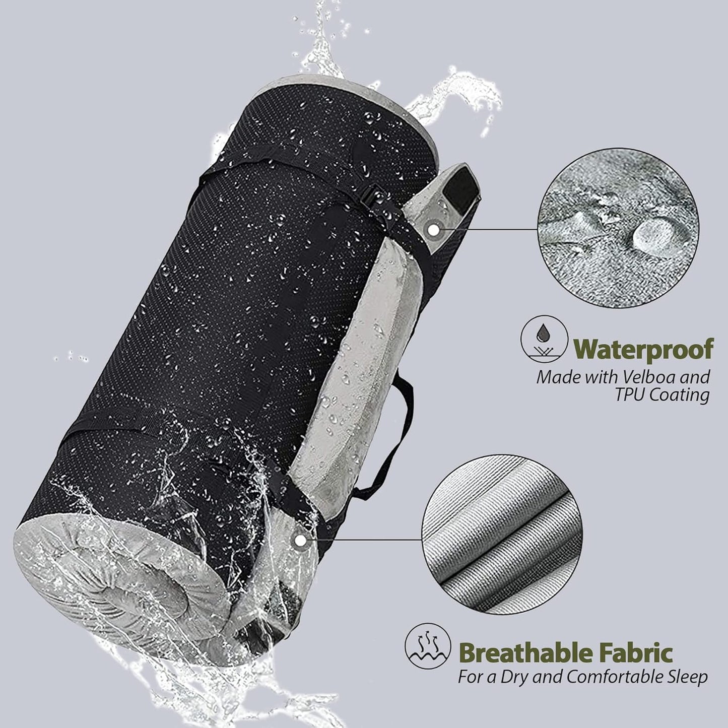 Comfeezzz CertiPUR-US Memory Foam Camping Mattress Pad Portable Roll Up Sleep Mat for Floor, Tent, Car, Guest Bed Outdoor Cot Lightweight Waterproof Cover with Travel Bag 190 x 76cm