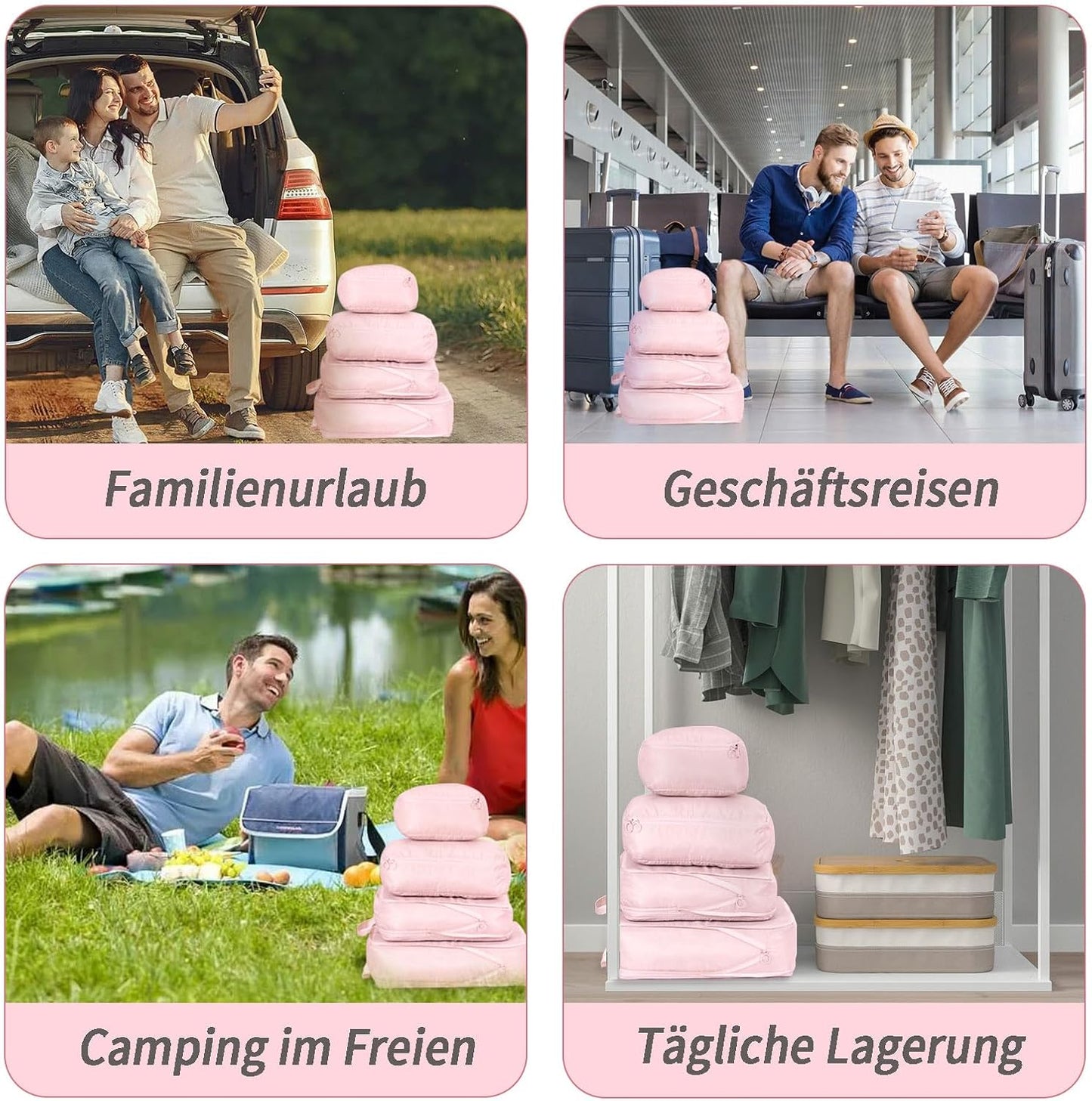 Suitcase Organizer, 6 Pieces Suitcase Packing Organizer, Lightweight Luggage Organizer, Backpack, and Three Travel Bottles (Pink)