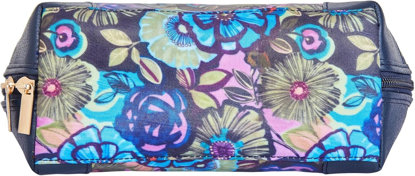 SISHKA Floral Print Cosmetic Bag for Women – Stylish Travel Pouch with Leather Detailing – Great Gift for Valentine’s Day, Mother’s Day, Birthday & Anniversary