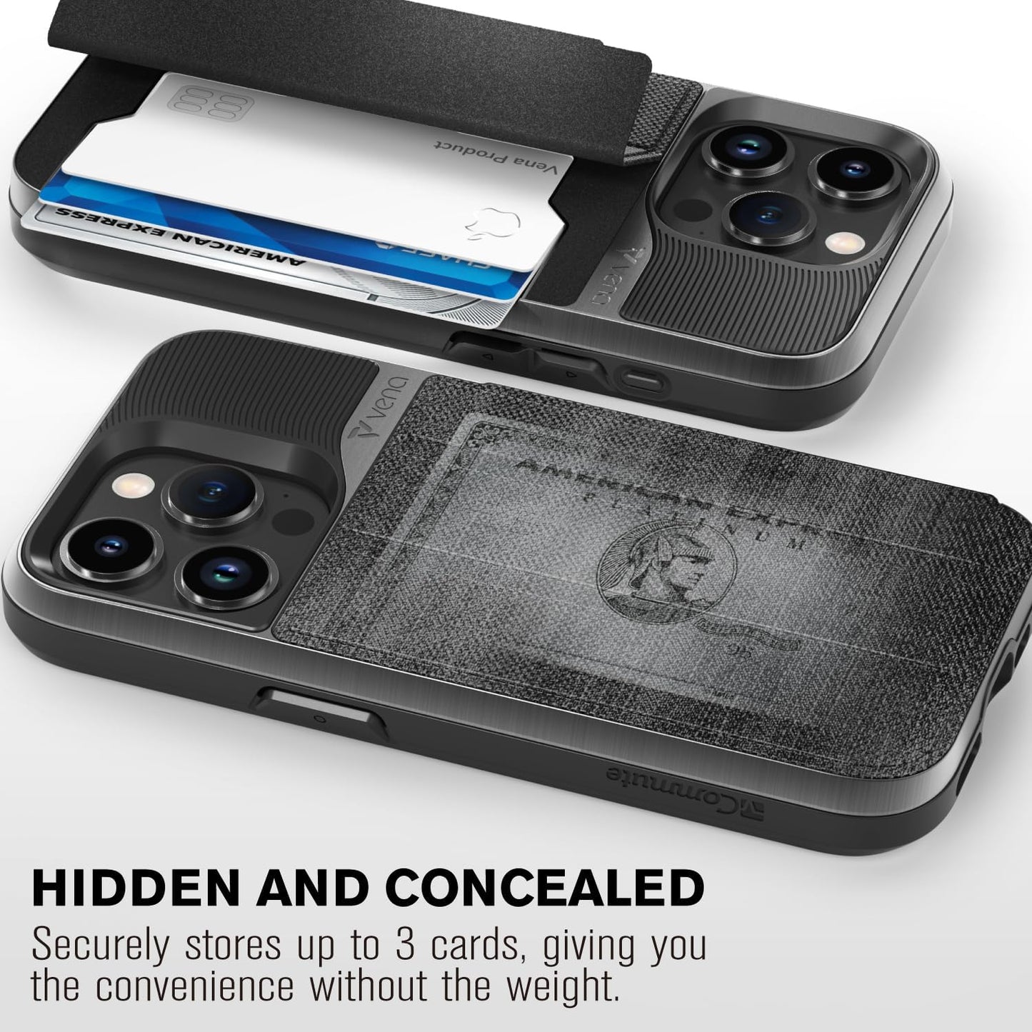 VENA vCommute for iPhone 15 Pro Wallet Case, [Military Grade Drop Protection] Flip Leather Cover Slot Card Holder with Kickstand - Black Slate