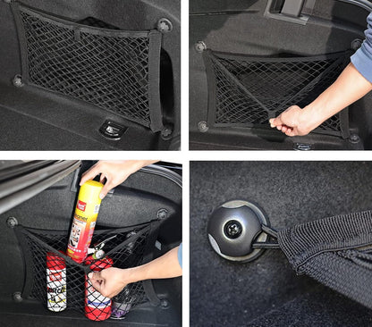 2 Pack Small Cargo Net Pocket Storage Mesh Net Elastic Automotive Cargo Nets Storage Pouch for Car Trunk Net, RV, Boat Storage Mesh Pocket Net with 8 Mounting Screws and Hooks (18 x 9.8 Inches)