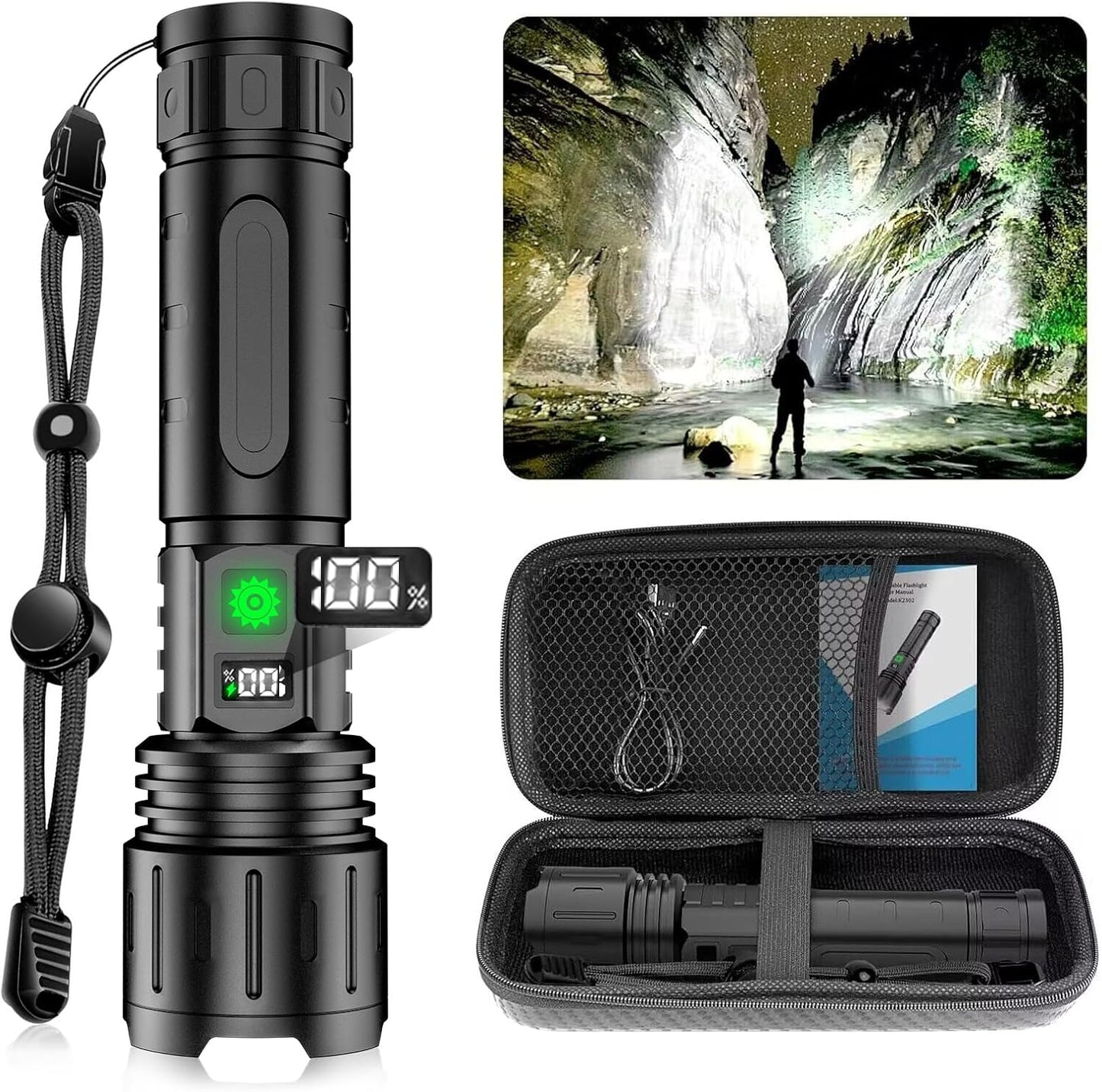 MOREVAC Rechargeable LED Flashlights High Lumens, High Lumens & 1500 Meters Super Bright Rechargeable Tactical Flashlight with 5 Modes,Waterproof,Powerful Handheld Flash Light for Camping