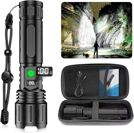 MOREVAC Rechargeable LED Flashlights High Lumens, High Lumens & 1500 Meters Super Bright Rechargeable Tactical Flashlight with 5 Modes,Waterproof,Powerful Handheld Flash Light for Camping