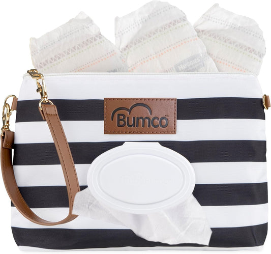 BabyBum Diaper Clutch - Light and Compact; Includes refillable Wipes case (Black)