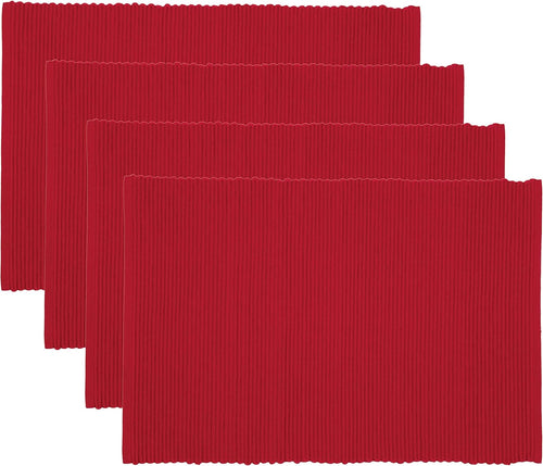 Now Designs Spectrum Placemats Ribbed Cotton, Chili Red, 19x13 inches, Set of 4, (901495aa)