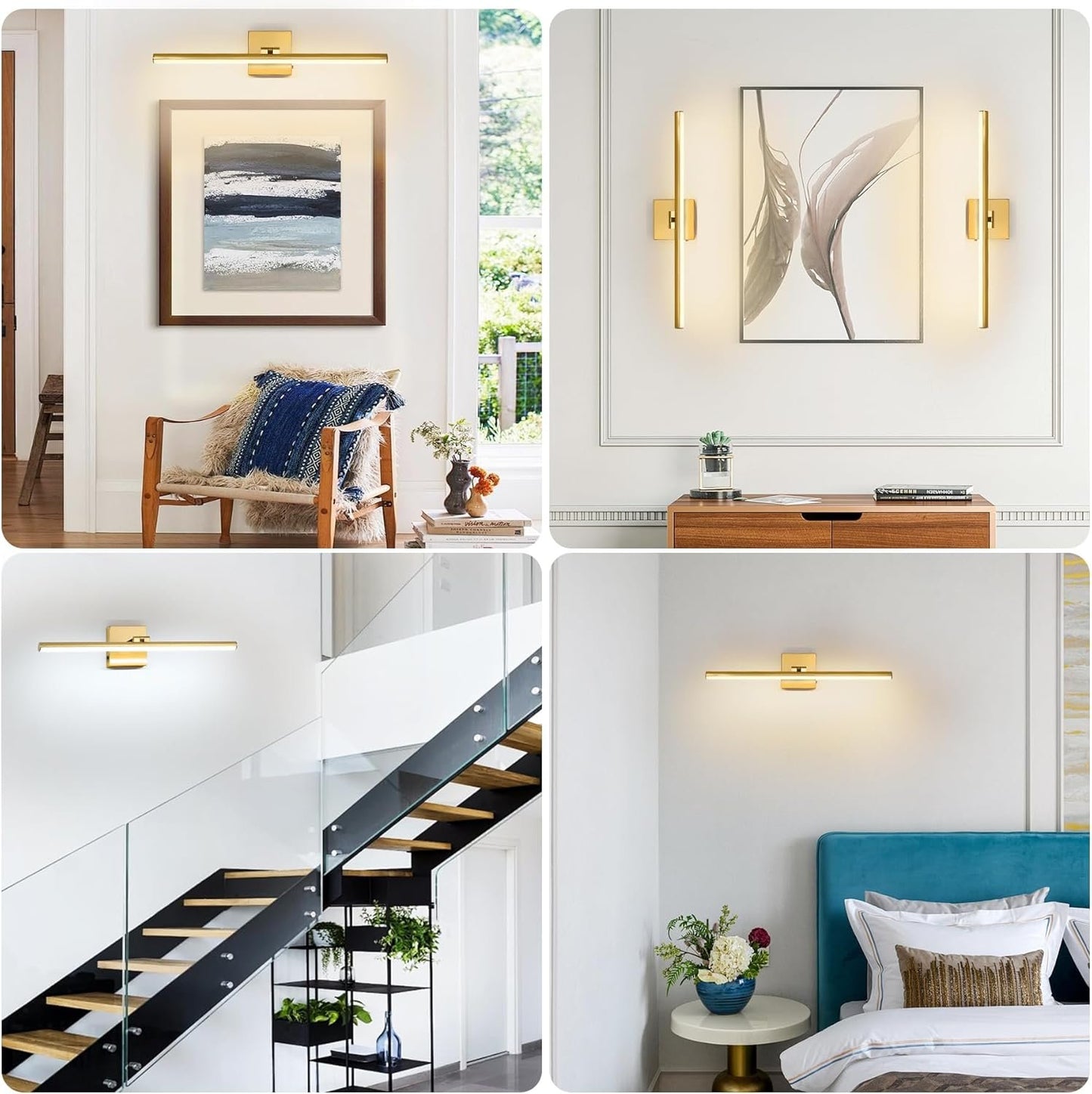 BrkNit 24 Inch LED Bathroom Vanity Light (3000K/4000K/6000K, Dimmable), Brass Modern Bathroom Light Fixture Over Mirror, Vanity Light Bar for Bathroom with Angle Adjustable