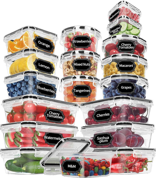 Skroam 36 Pack Food Storage Containers with lids (18 Airtight Kitchen Storage Containers & 18 Lids), Plastic Meal Prep Container with Free Labels & Marker - Leak Proof & Freezer Safe