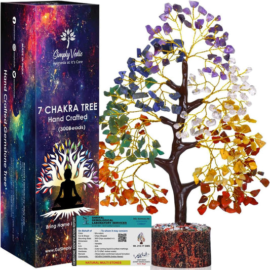 Simply Vedic 7 Chakra Crystal Tree for Positive Energy, Happiness, Chakra Activation, Natural Healing Gemstone Money Tree, Home Decor