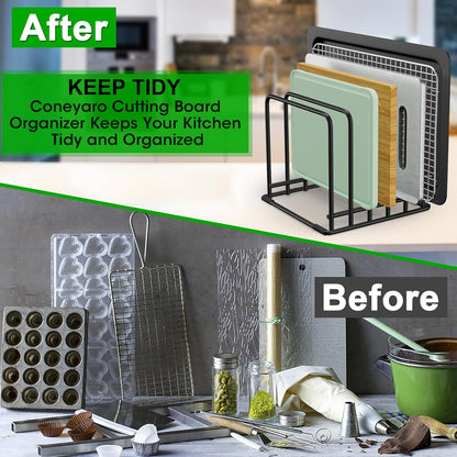 5-Tier Cutting Board Organizer Rack, Kitchen Storage & Organization Accessories for Cutting Boards, Baking Sheets, Trays, Space-Saving Kitchen Cabinet & Pantry Organizer, Rust-Resistant Metal