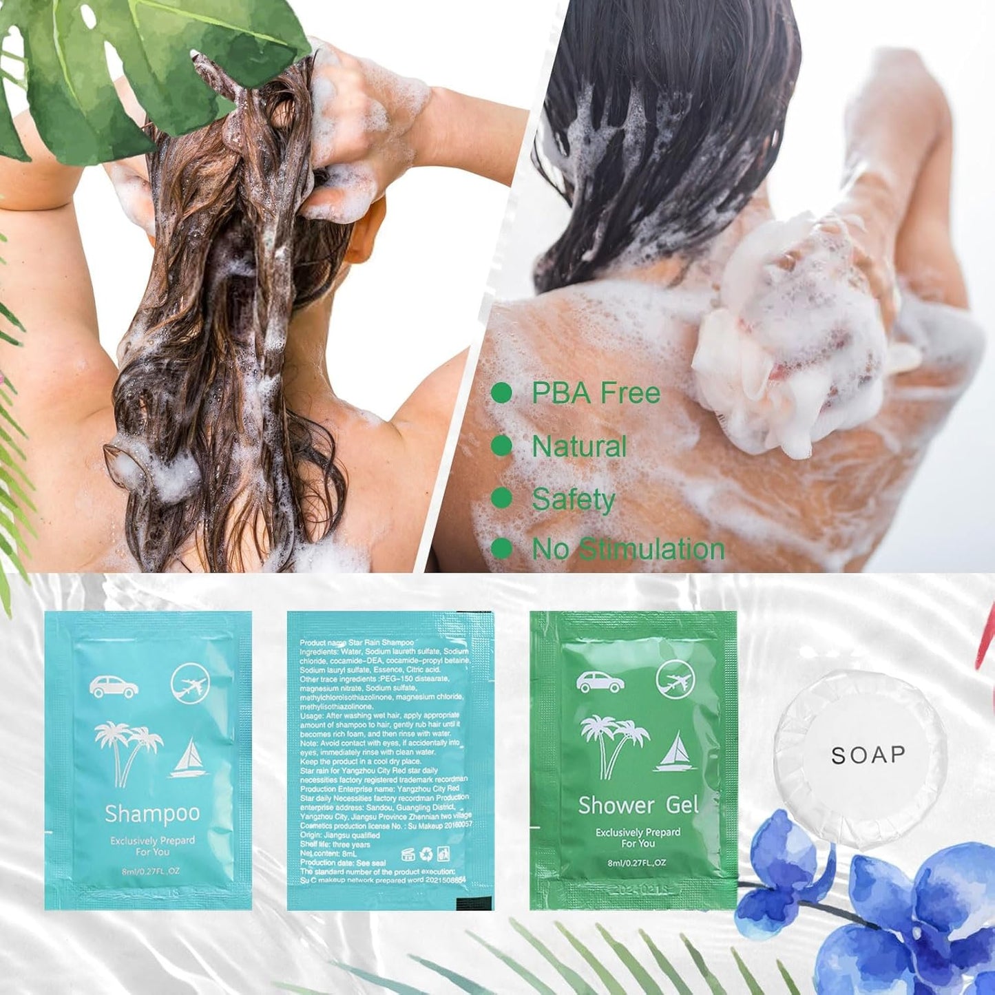 Travel Size Soap and Shampoo,Travel Size Body Wash and Shampoo Bulk 0.28fl Oz,Travel Size Shower Gel Set，Shampoo Bulk Travel Size ,Hotel Supplies Bulk Hygiene Kits for Homeless Hotel (Pack of 100)