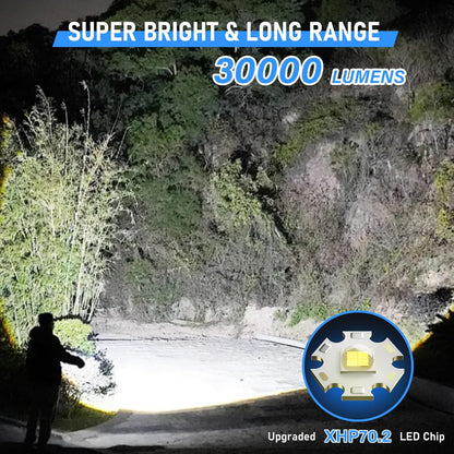 Lumitact LED Torch Rechargeable Flashlight, 30000 Lumens Super Bright Torch Light, USB Powerful Handheld Torches, Waterproof Tactical Flash Light for Emergency Camping Gift