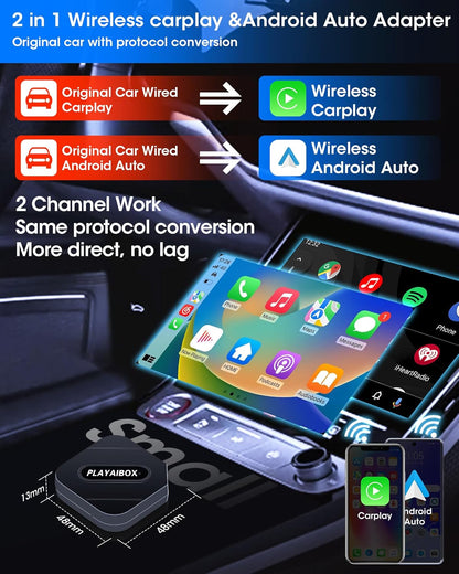 Carplay Wireless Adapter Android Car Wireless Adapter 2 in 1 Design, Bluetooth 5.0 Adapter Wireles-s Android Car Fast Connection Transmission with Plug and Play Mini Design