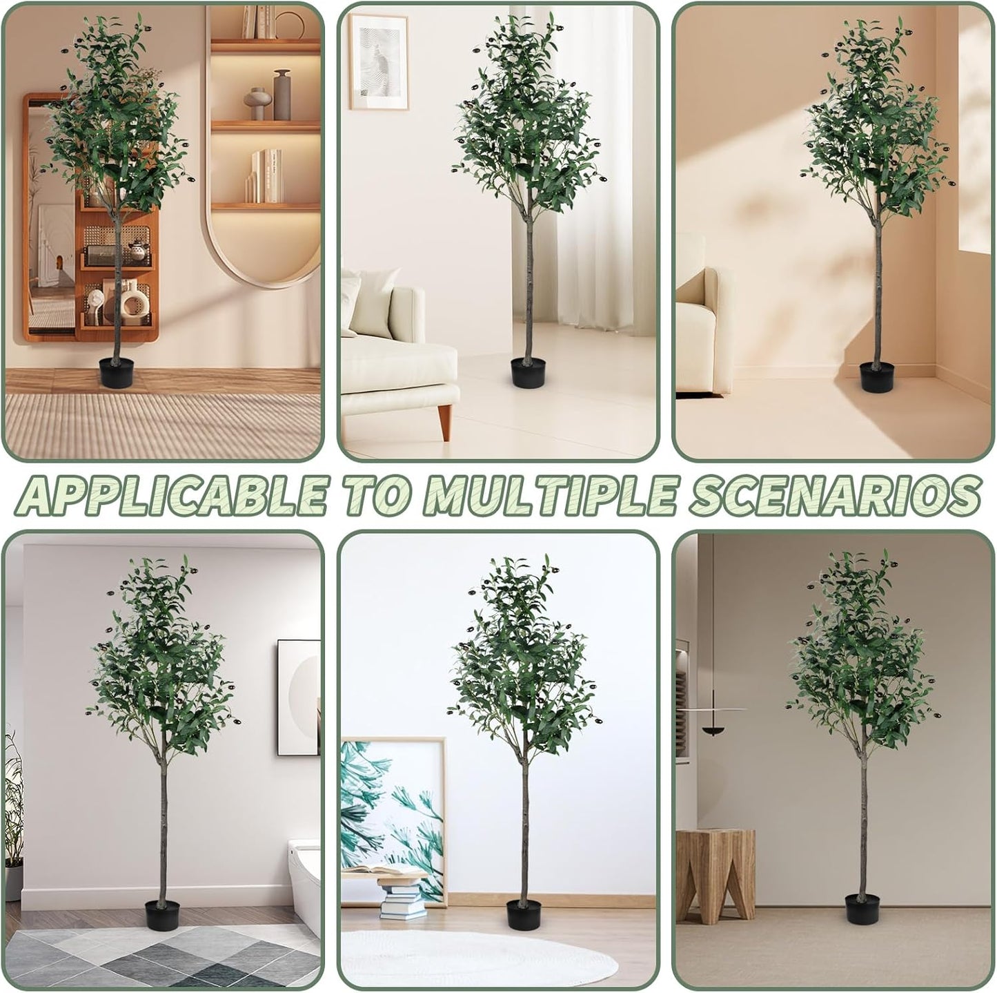 Artificial Olive Tree 6FT/180cm Tall Faux Silk Plant Large Fake Olive Potted Tree with Natural Wood Trunk and Lifelike Fruit for Home Office Decor Indoor with Plastic Planter