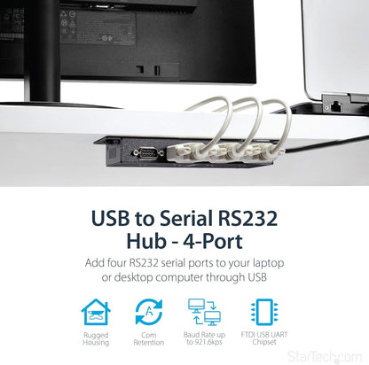 StarTech.com USB to DB9 RS232 4 Port Serial Adapter Hub - Industrial and Wall Mountable DIN Rails - COM Port Retention - USB to DB9 RS232 Hub (ICUSB2324I)