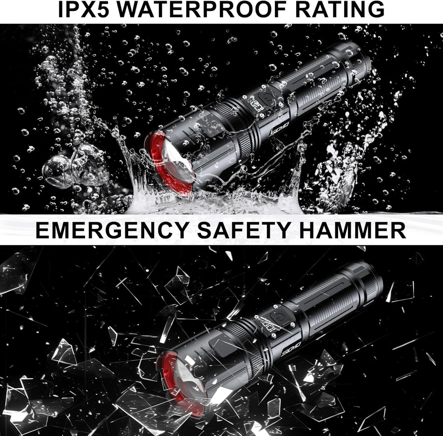 Siuyiu Flashlights High Lumens, 3000 Lumens Rechargeable Flashlight with Digital Power Display, Tactical Flashlight with Zoomable, 4 Modes for Camping, Emergencies and Outdoor