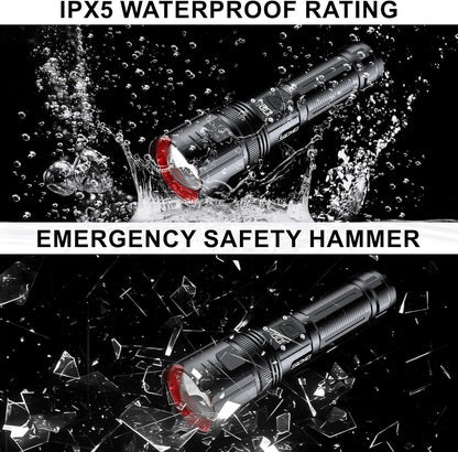 Siuyiu Flashlights High Lumens, 3000 Lumens Rechargeable Flashlight with Digital Power Display, Tactical Flashlight with Zoomable, 4 Modes for Camping, Emergencies and Outdoor