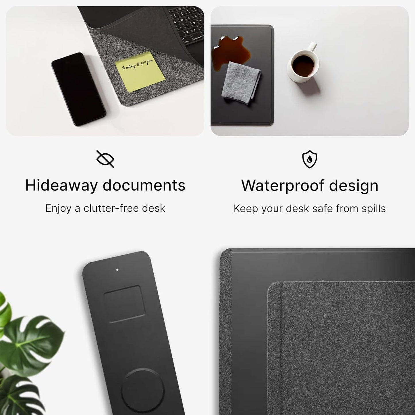 burotic Wireless Charging Desk Pad, Reversible Felt & Vegan Leather, Waterproof, Detachable Magnetic Panel - Organize, Charge 2 Devices, Apple & Android Compatible - Black