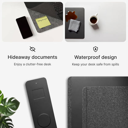 burotic Wireless Charging Desk Pad, Reversible Felt & Vegan Leather, Waterproof, Detachable Magnetic Panel - Organize, Charge 2 Devices, Apple & Android Compatible - Black