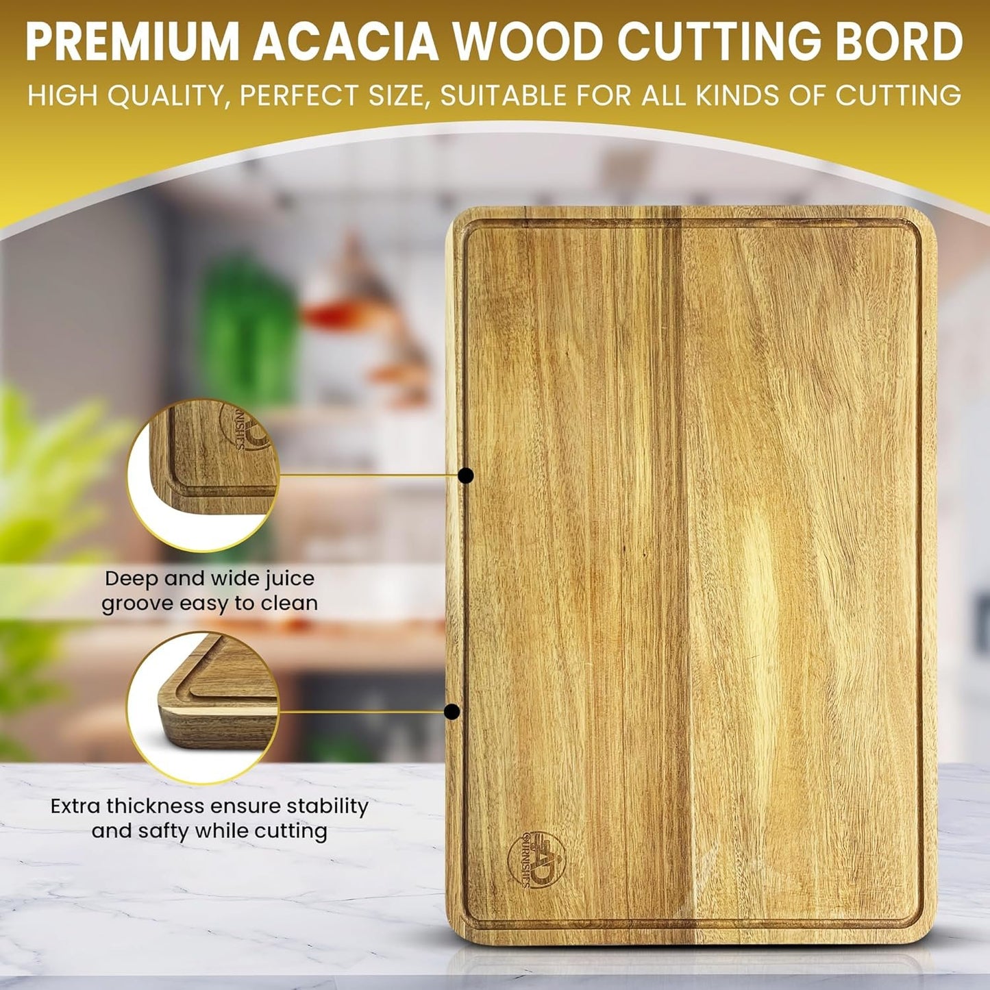 12x18 Organic Acacia Wooden Kitchen Cutting Boards, Large Premium Chopping Board, Juice Groove Hand Carved, Serving, Food-Prep, Meat, Veggies, Cheese and Bread. Natural Wood, Charcuterie Board.