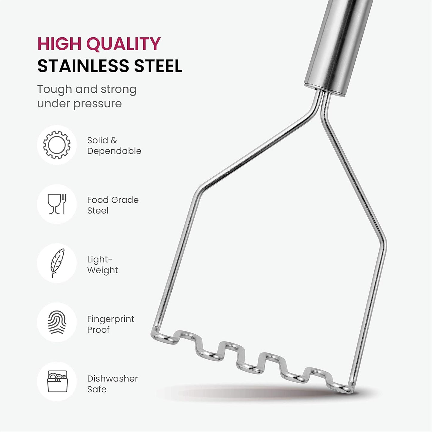 Stainless Steel Kitchen Utensil Set - 10 Piece Premium Non-Stick & Heat Resistant Kitchen Gadgets, Turner, Spaghetti Server, Ladle, Serving Spoons, Whisk, Tungs, Potato Masher and Utensil Holder