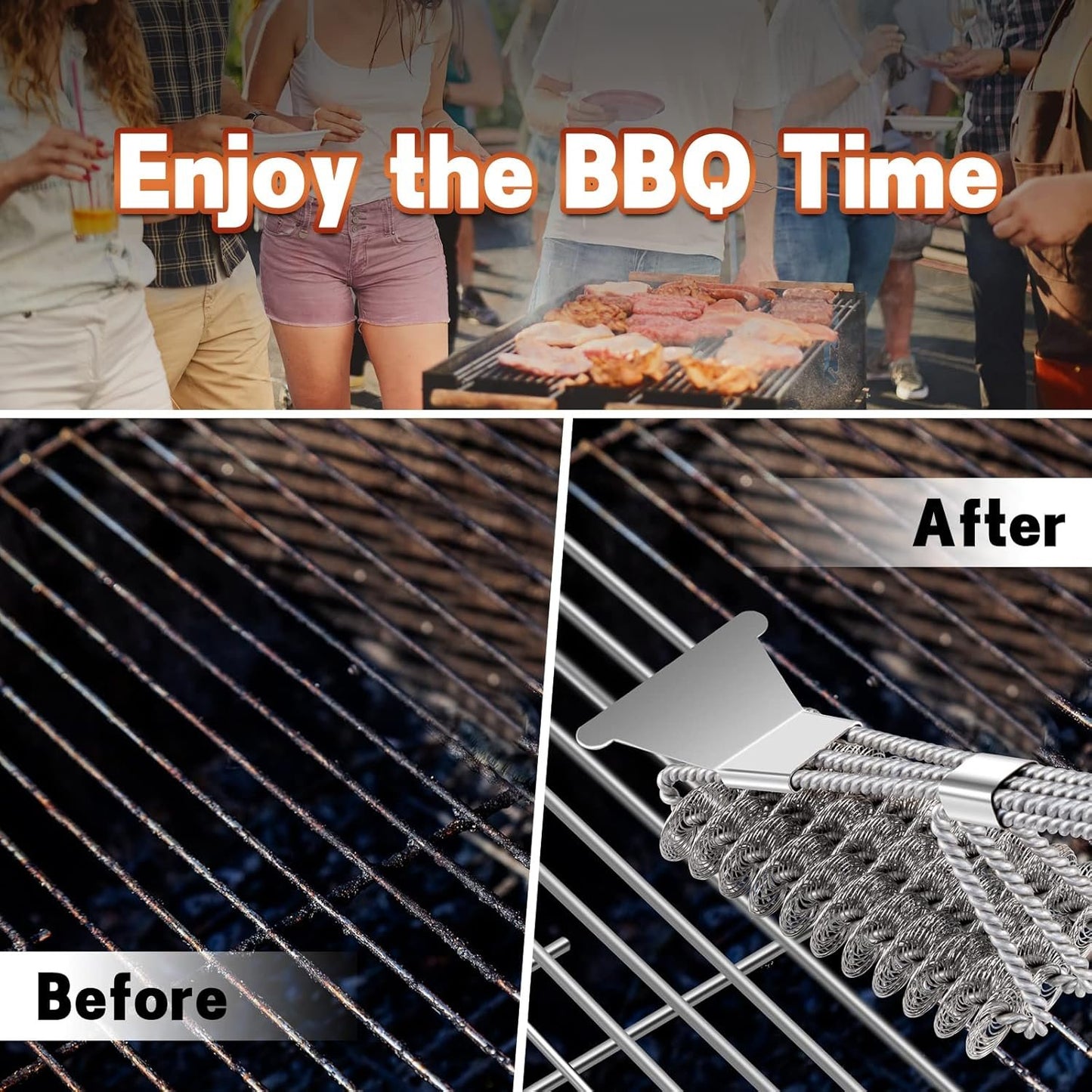 BBQ Grill Brush, 360°Clean 17 Inch Bristle Free Barbecue Brush, Stainless Steel Scraper BBQ Cleaning Brush, BBQ Accessories for Most Stainless Steel, Gas, Infrared, Iron & Porcelain Barbecue Grates