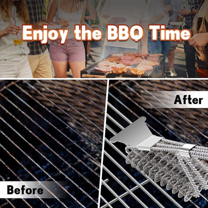 BBQ Grill Brush, 360°Clean 17 Inch Bristle Free Barbecue Brush, Stainless Steel Scraper BBQ Cleaning Brush, BBQ Accessories for Most Stainless Steel, Gas, Infrared, Iron & Porcelain Barbecue Grates