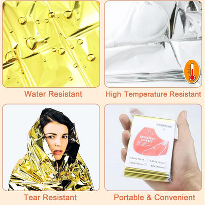 KIDOFLY Gold&Silver Mylar Thermal Emergency Blankets (10 Pack) - Survival Blanket for Outdoor Camping, Hiking, First Aid, Marathon & Bug Out Bag Essentials