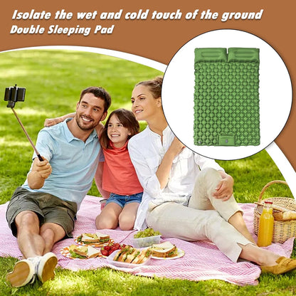 Double Sleeping Pad - Inflatable Mattress Camping with Built-in Foot Pump | Portable Backpacking Gear for Outdoor Tent Trekking Hiking Travel