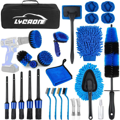 LYACON Car Cleaning Kit – 28PCS, Interior Car Accessories, Car Wash Kit – Car Cleaning Products Interior and Exterior – Cleaning Brush for Car Rims, Car Seats, Window Cleaner, Detailing Kit for Cars