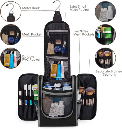 Narwey Hanging Travel Toiletry Bag Cosmetic Make up Organizer for Women and Men (Medium, Black)